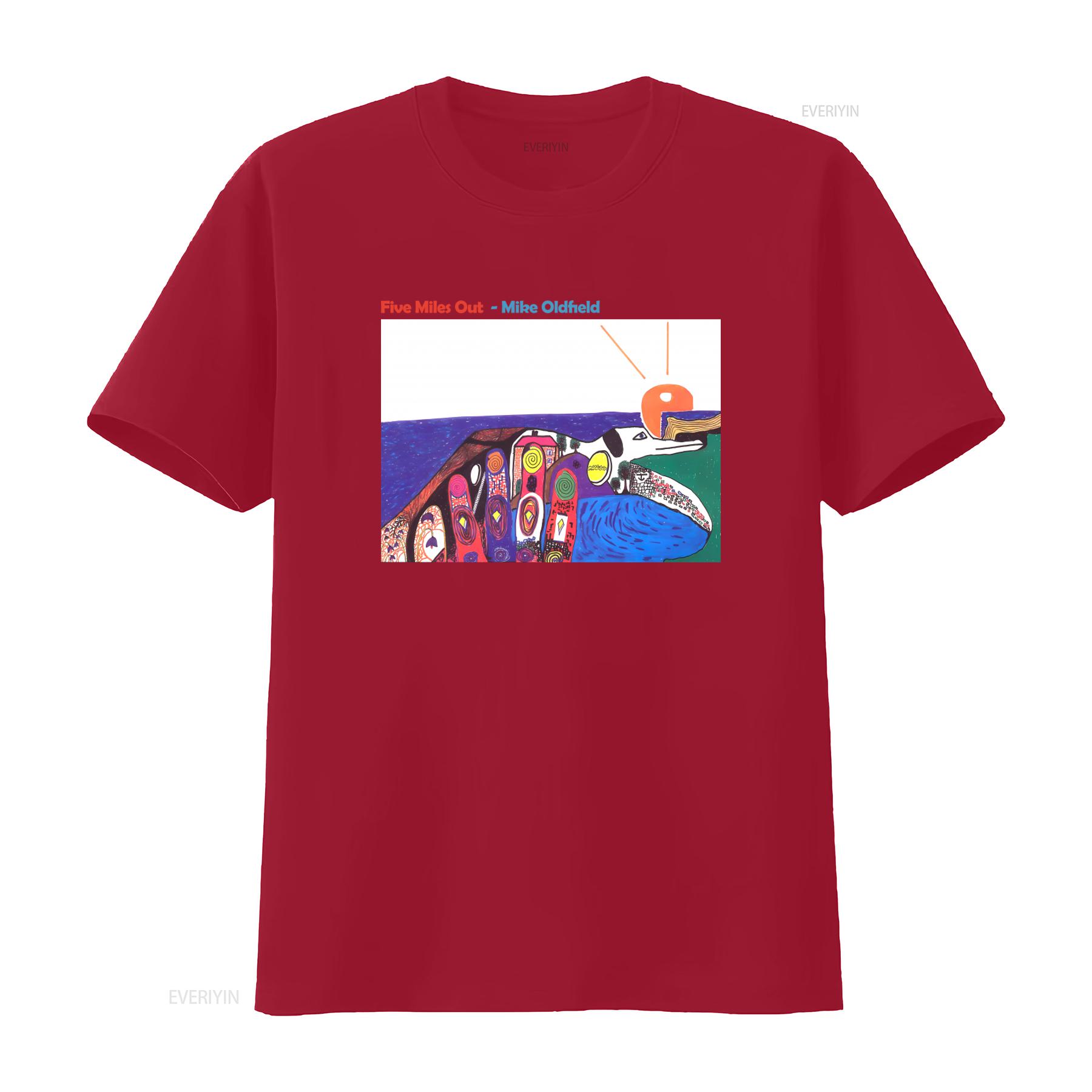 

Colorful Art Print Cotton T Shirt Mike Oldfield Five Miles Out Album Family Man vintage Washed streetwear fashion Breathable S