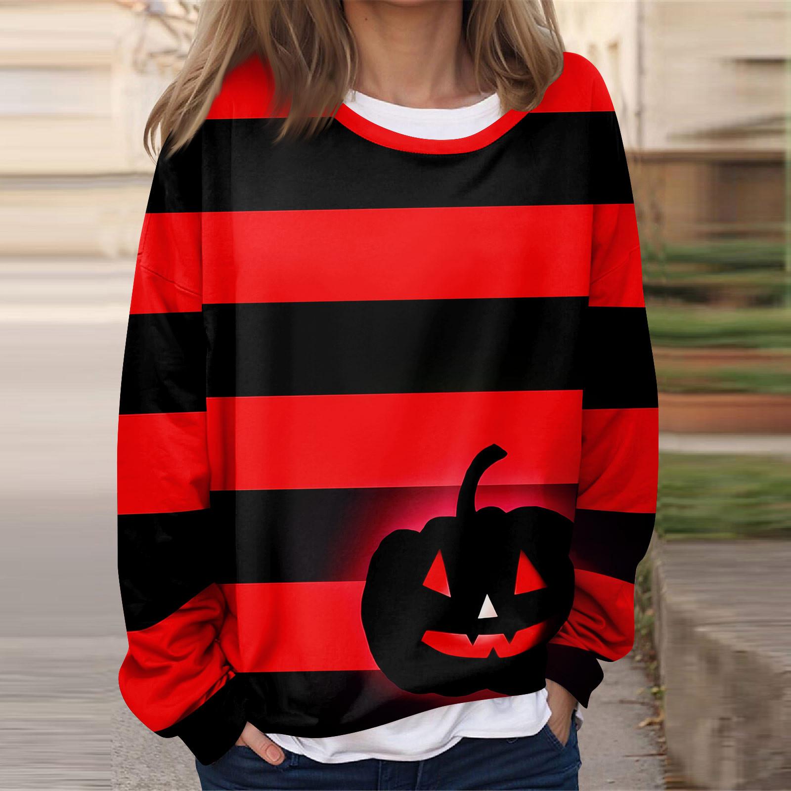 Женская повседневная мода Хэллоуин принтованный длинный рукав O-образный вырез толстовка — фото 5