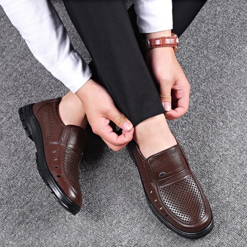 Модные повседневные туфли из полой коровьей кожи для мужчин — фото 7