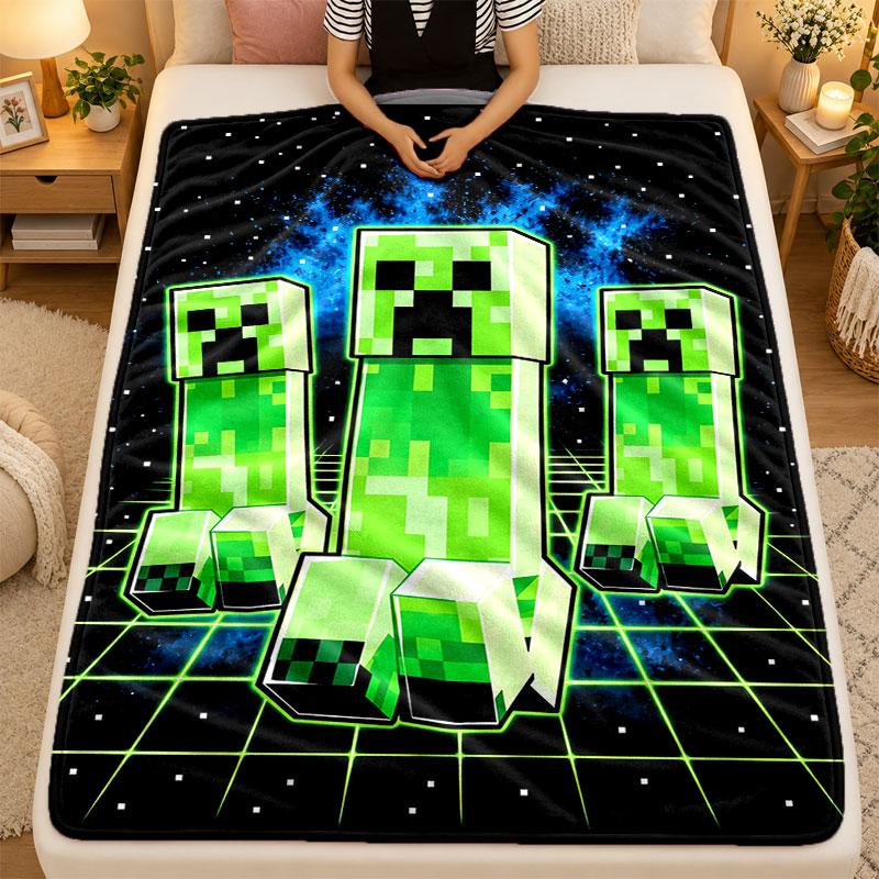 Flannel Blanketminecraft Warm Soft Throw Blanket for Indoor Sofa Bed Living Room Use