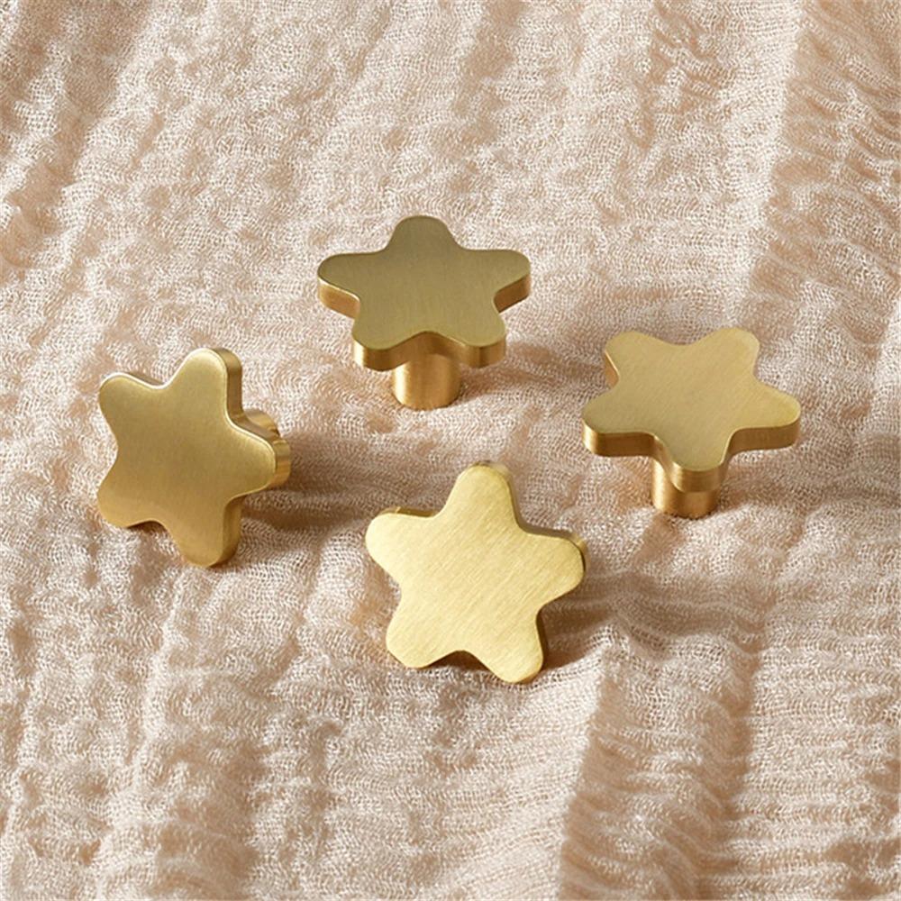 Pure Copper Star Shape Cabinet Knobs Children's Room Five Pointed Star Brass Handles Wardrobe Kitchen Pulls Handle Cupboard Hook