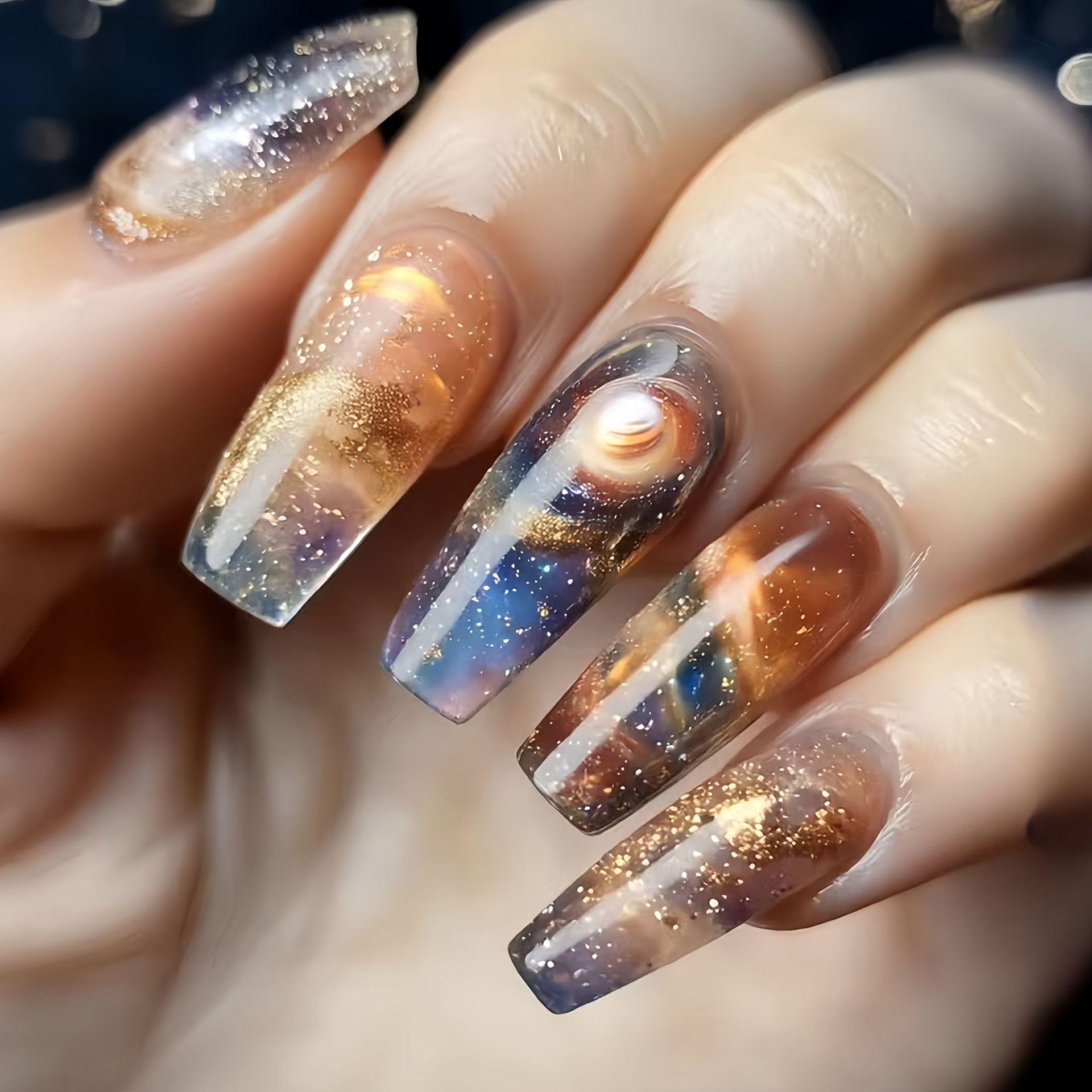 Dreamy Starry Night Detachable Wearable Nails - Sweet & Versatile Ins Style