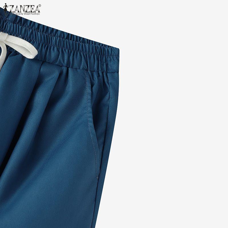 ZANZEA Women Casual Elastic Waist Loose Print Cropped Pants