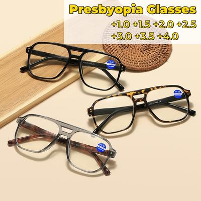 New Anti Blue Light Presbyopia Glasses Spring Legs Face Free Double Beam Diopter To +4 0 Unisex Boxed
