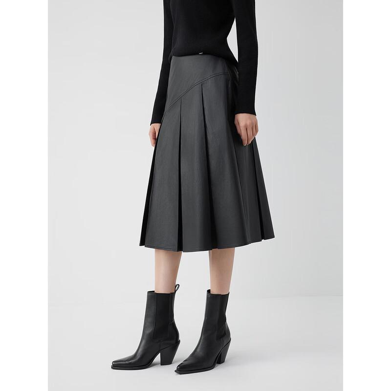 ELLE Asymmetrical Pleated Midi Skirt