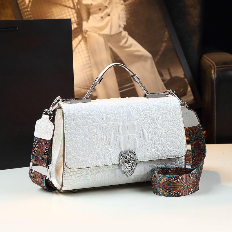 

Крайняя плоть из крокодиловой кожи, крайняя плоть большой емкости, высококачественная и универсальная, модная, ручная работа, наклонная, счет за ручную стирку белый