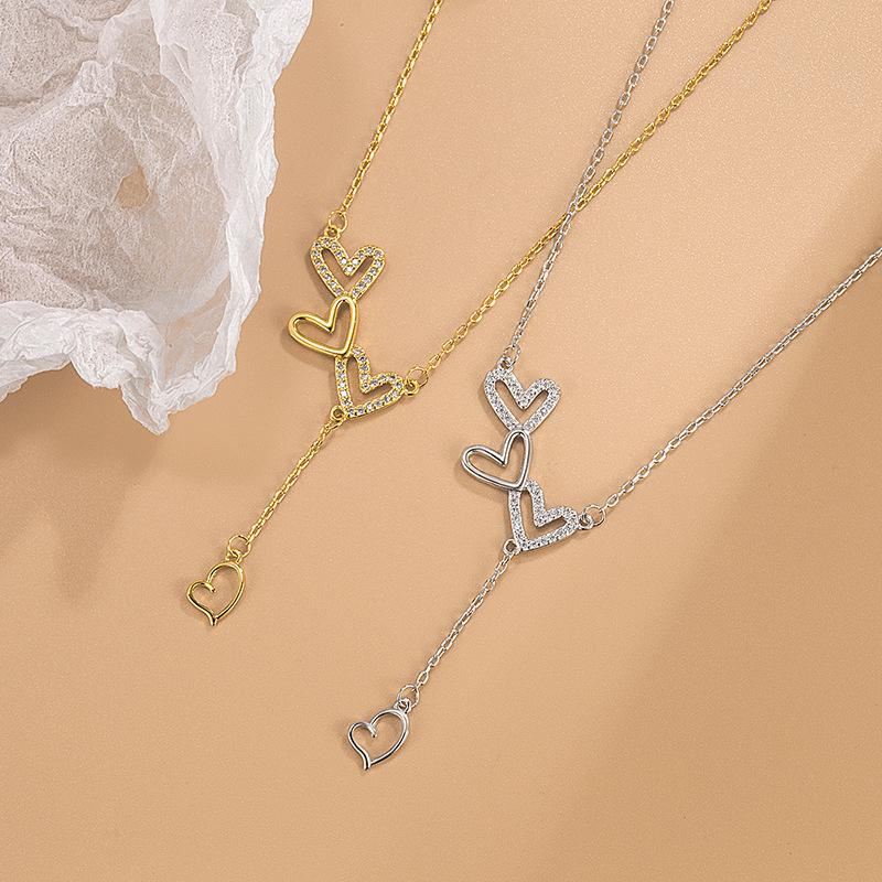 Ladies Fashion Crystal Love Heart Pendant Necklace Jewelry
