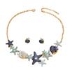 European and American ocean style necklace, geometric starfish shell inlaid with pearl design earrings versatile jewelry set