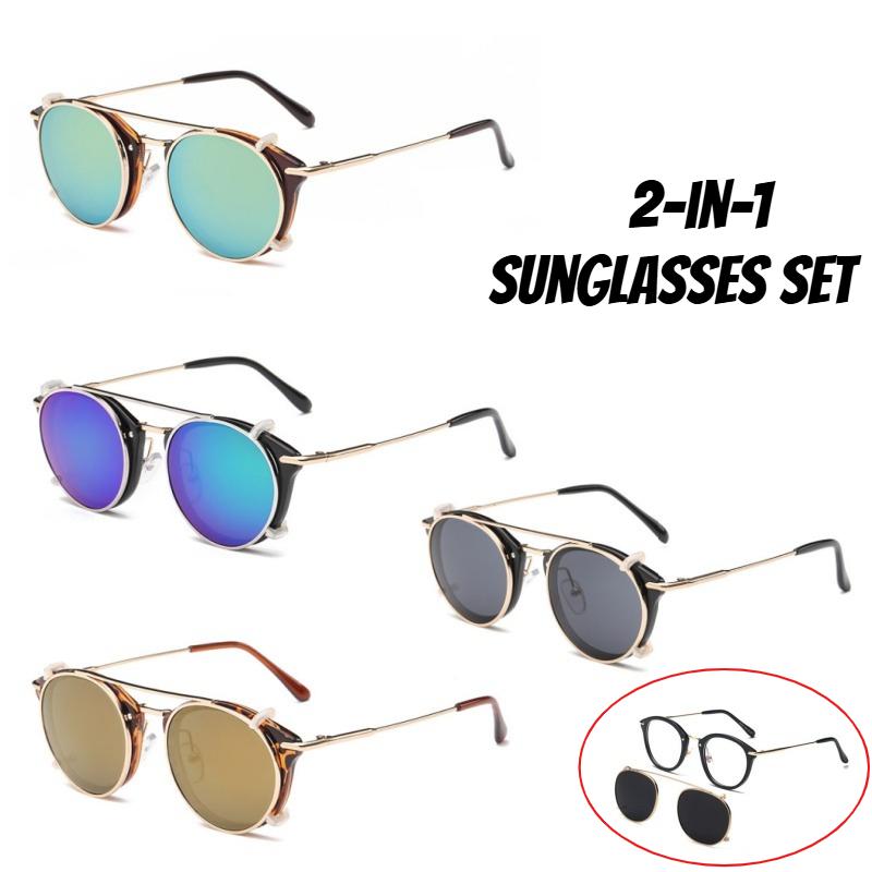 Neutral Fashion 2-in-1 Sunglasses Retro Dual-Purpose Mirrored Set Detachable UV400 Lens Glasses