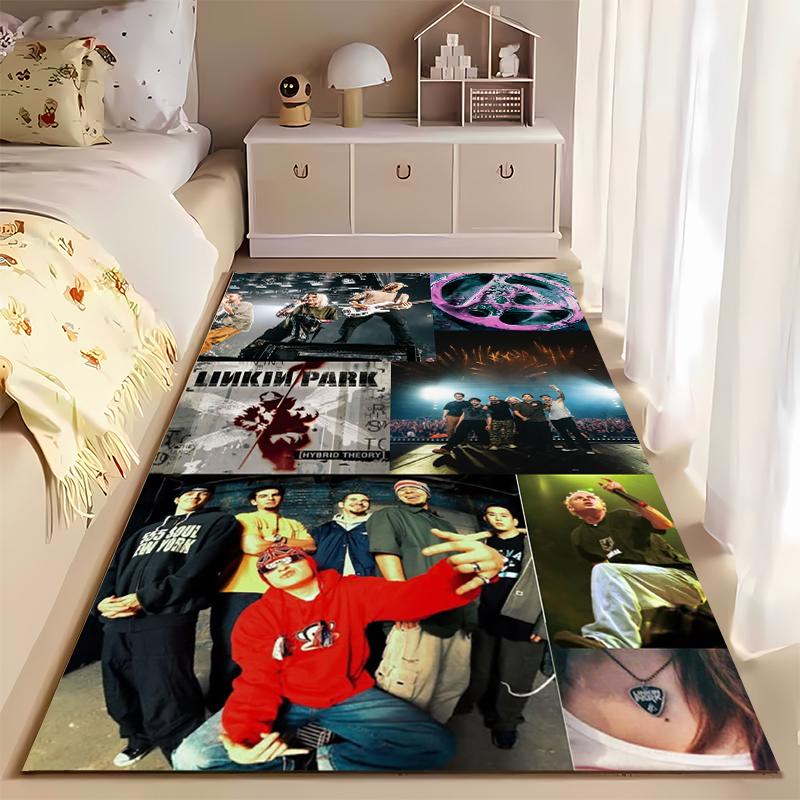 Rock Music Area Rug, Linkin Park Color Collage Concert Stage Fireworks Hybrid Theory Band Print, Music Fan Decor, Non-Slip Mat