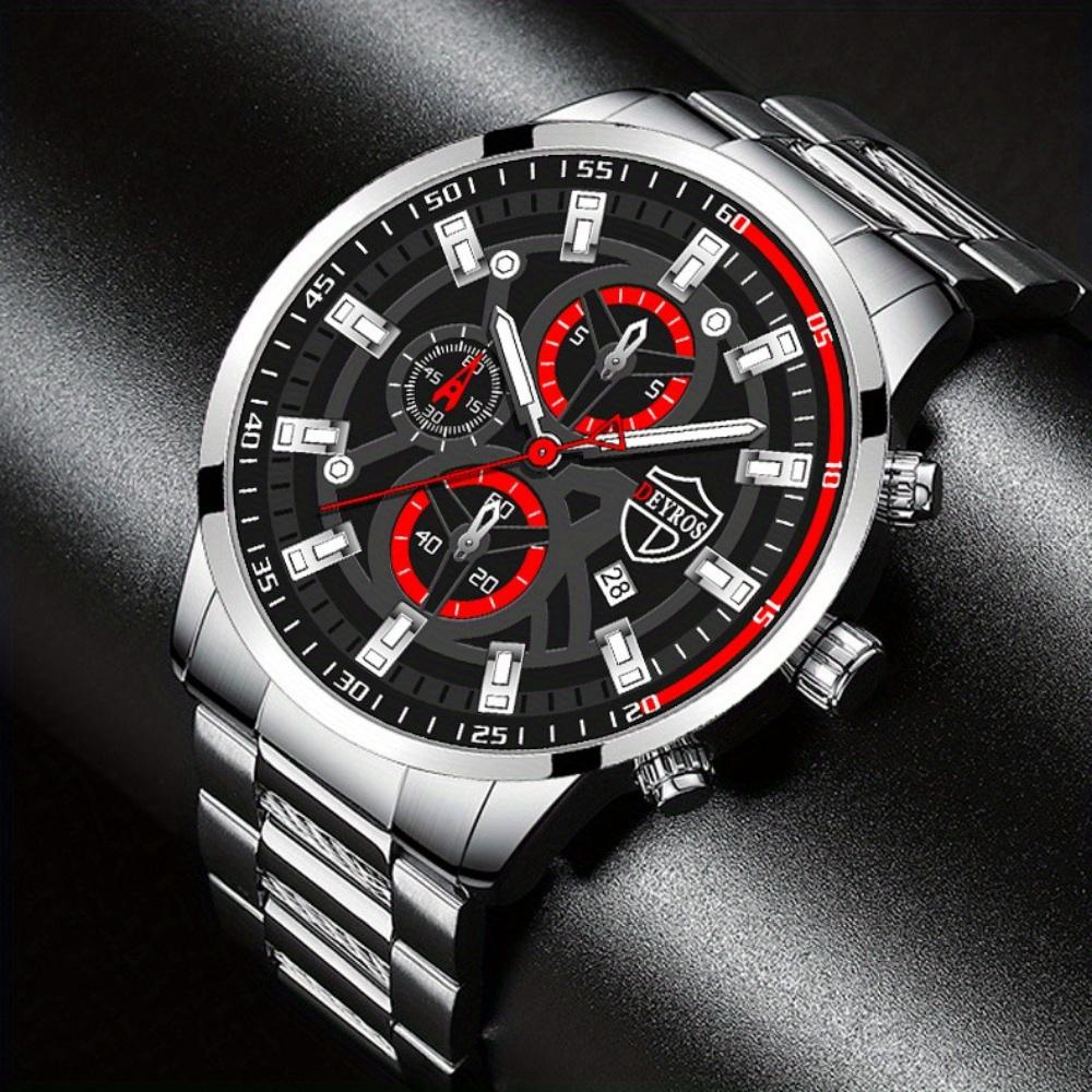 DEYROS Fashion Business Men's Watch Stainless Steel with Calendar Quartz Watch with Box