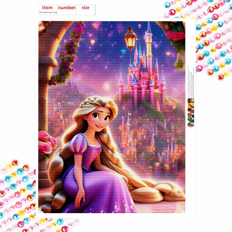 Disney 5d Diamond Painting Full of Diamonds Diy Diamond Embroidery Decorative Painting Ornaments Living Room with Rapunzel and Castle.