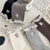 2025 Autumn Women's Mid-Calf Cotton Socks - Korean Cartoon Dog Embroidery with Lace Ruffle