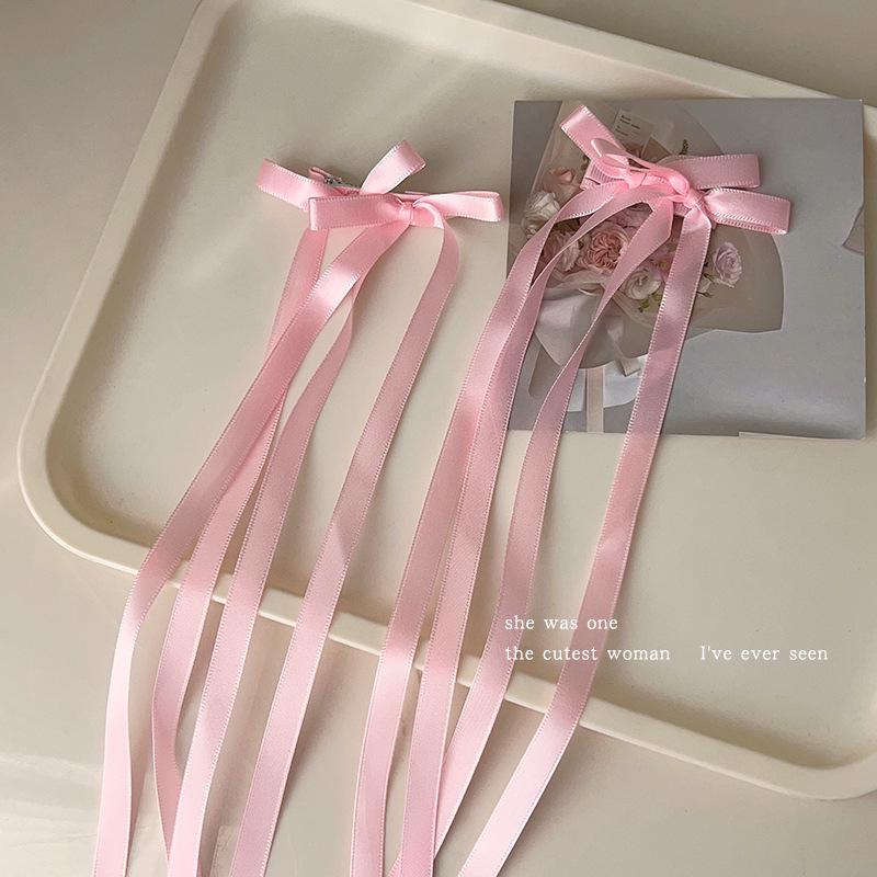 Korean Ballet Style Ribbon Bow Hair Clip with Tassels - Large Double Layer Duckbill Clip Headwear for Girls.