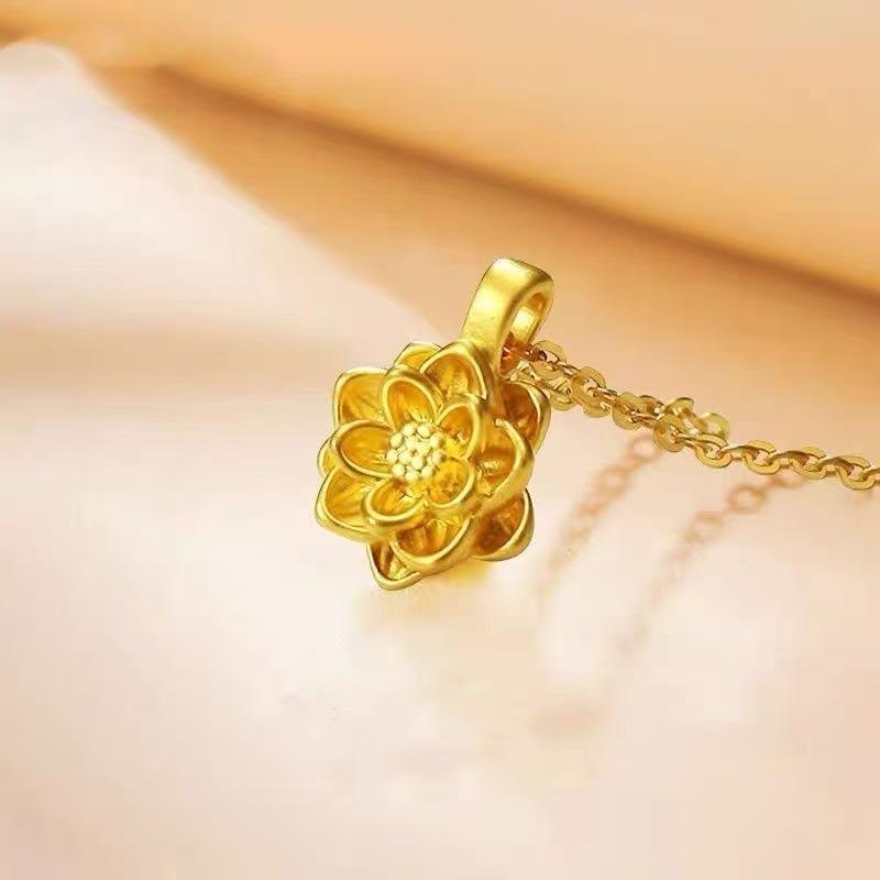 Gold Lotus Heart Chain Necklace for Women