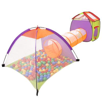 Selonis 3in1 Play Tent with Tunnel Playground Ball Pit with 100 Balls for Kids, Multicolour:yellow/green/blue/red/orange
