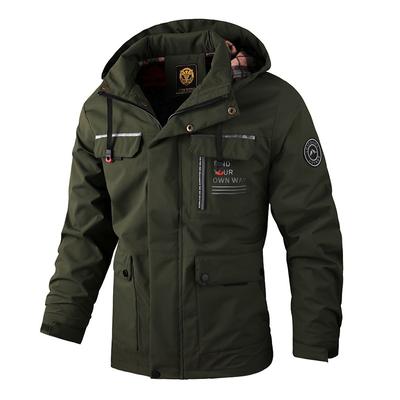 Hooded Jacket Men In Spring and Autumn Outdoor Windbreaker Jackets Mid-length Windproof Warm Clothing