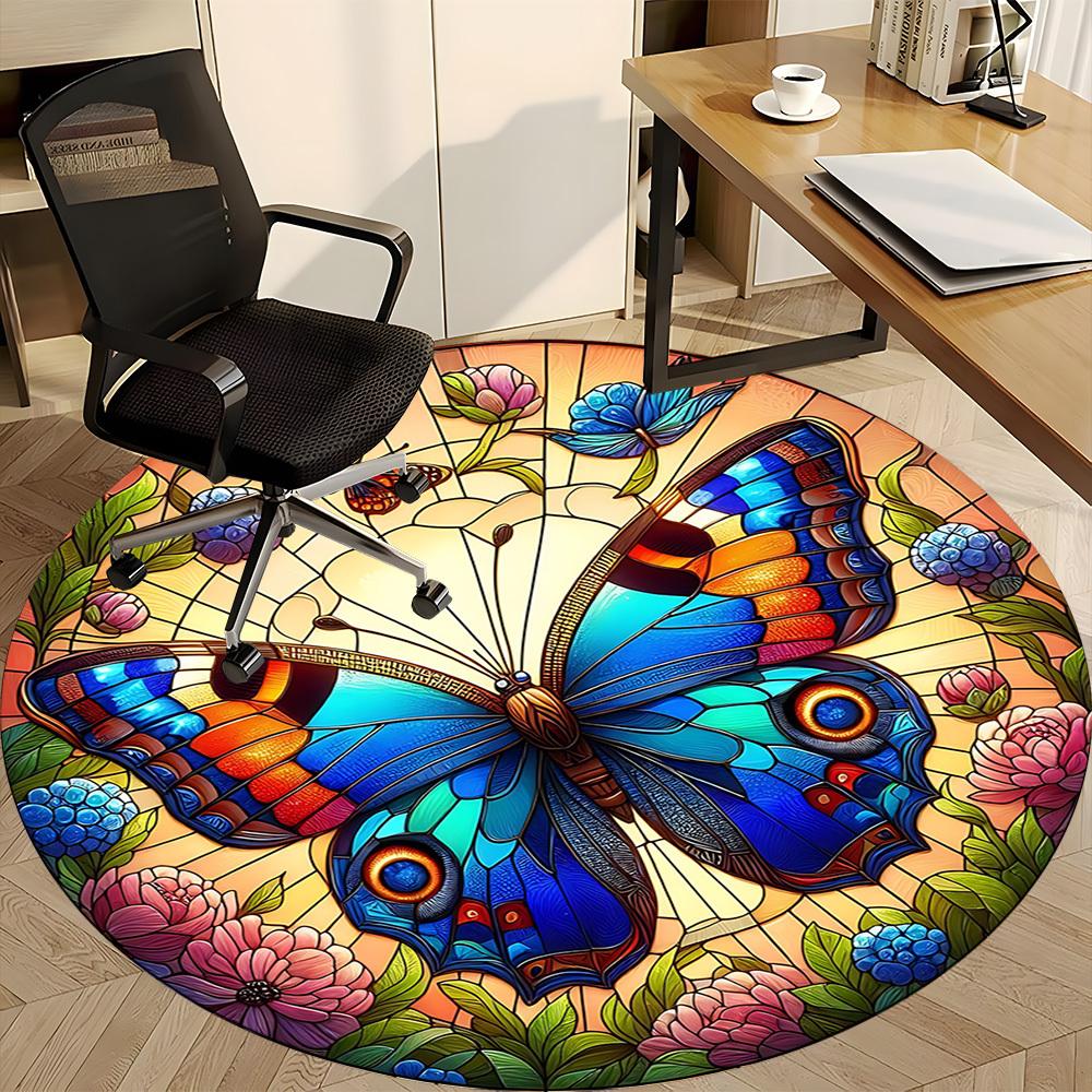 1pc Butterfly Garden Office Round Area Rug, Indoor Mat Suitable ForOffice, Under Office Chairs Bedroom Living Room Home Decor, Room Deco T043