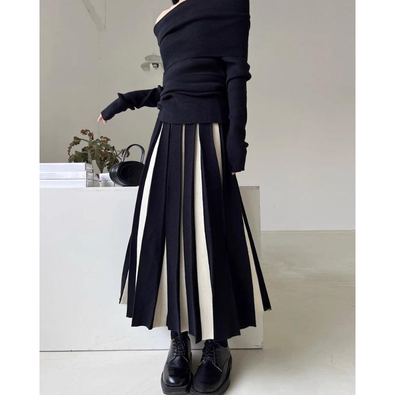 Colorful High-waisted Knitted Half-body Skirt Autumn and Winter Women's Skirt Color Blocking Loose Medium-length A-line Skirt