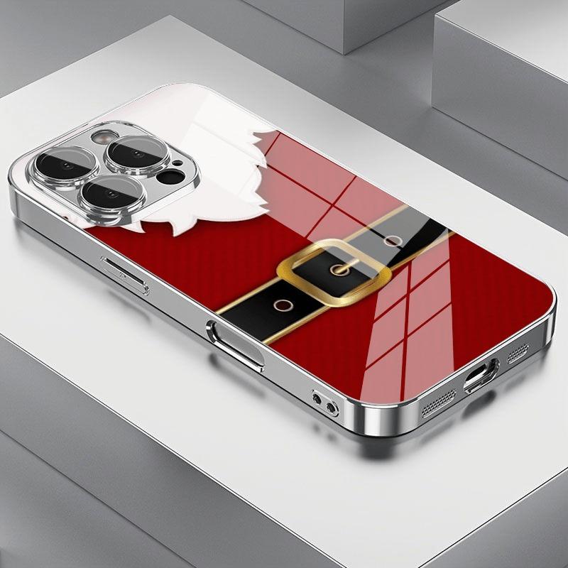 

Creative Santa Claus Pattern Tempered Glass Electroplated Phone Case For iPhone 17 16 Pro Max 15 14 Plus 13 12 16E 17 Air Cover iPhone 11 Pro
