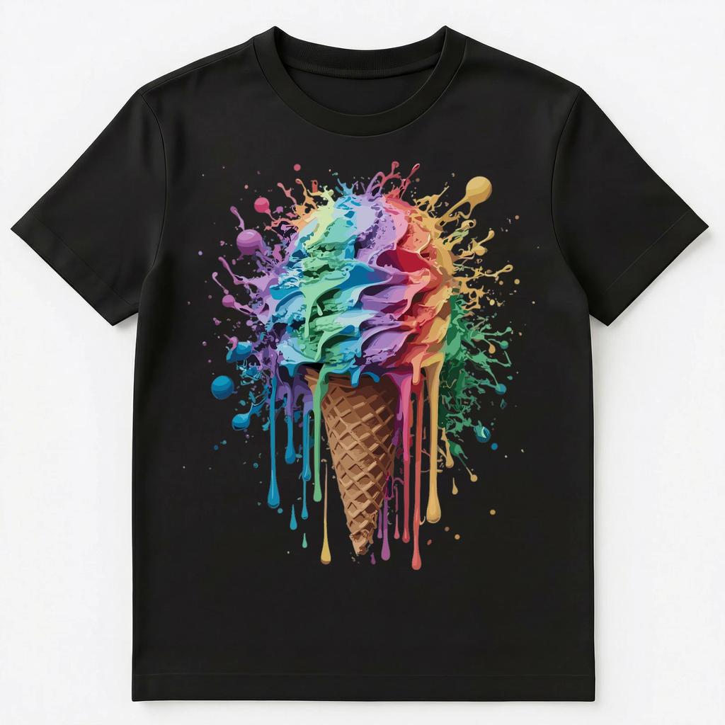 Camiseta Gráfica Unisex de Helado con Salpicaduras de Pintura Coloridas