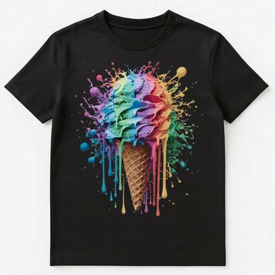 Camiseta Gráfica Unisex de Helado con Salpicaduras de Pintura Coloridas