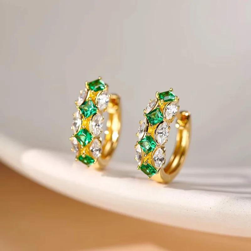 New Luxury Trendy Blue Cubic Zirconia Hoop Earrings Wedding Party Elegant Accessories For Women Anniversary Gift Jewelry