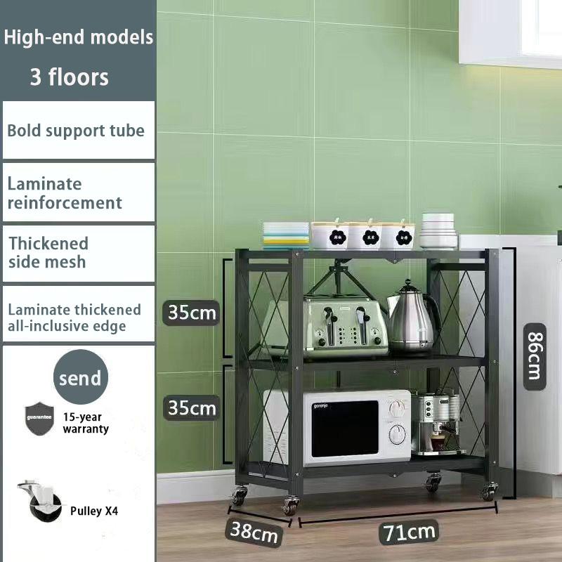 Kitchen Storage Rack Multi-layer Folding Storage Rack Portable Household Movable Wheeled Small Cart Bookshelf Oven Moving Shelve