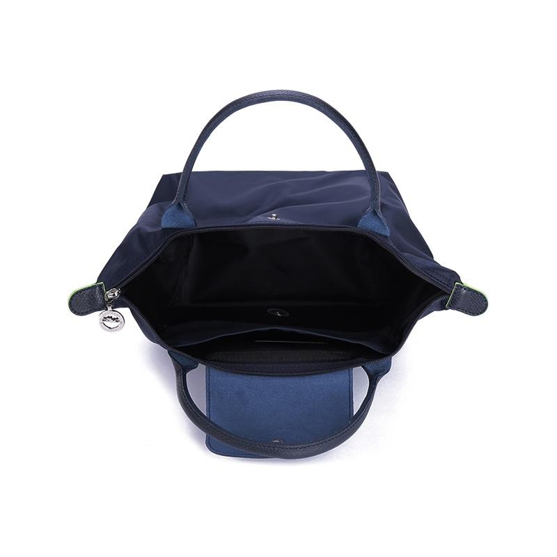 Longchamp Le Pliage Serie einfarbig kurzer Griff Reißverschluss Druckknopf Segeltuch Patchwork Knödeltasche Handtasche kleine Größe Damen marineblau 1621919P68