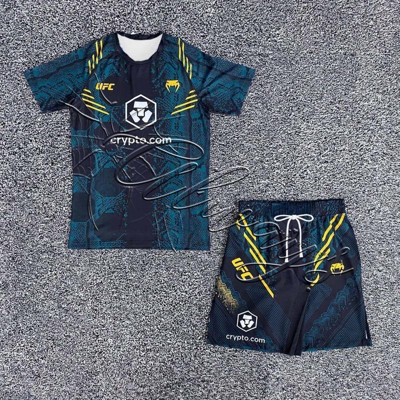 2026 New UFC Top Warrior Islamic Makhachev Battle T-shirt and Shorts Men's Breathable Shirt Wrestling Running Sweat Absorber Set