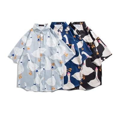 Cămașă cu mânecă scurtă cu imprimeu retro de rață pentru bărbați de vară Bluză pentru bărbați, marca Tide, cuplu lejer, cămașă casual Tricouri