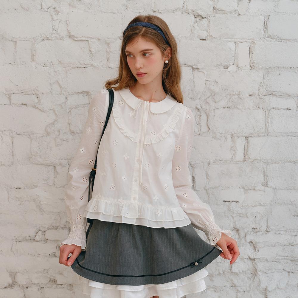 CEST MOIDEW Cest_Embroidered Flower Ruffle Blouse