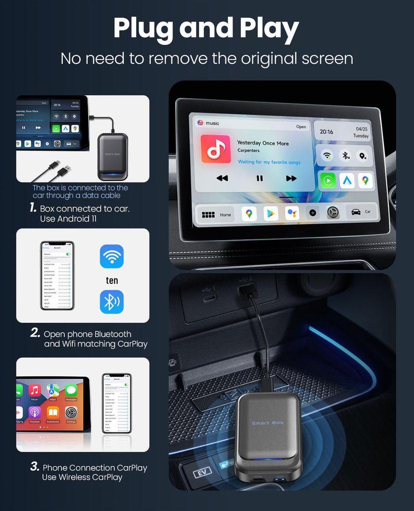 Wireless CarPlay & Android Auto Adapter 4+32G - Compatible with Car Systems for Smart Connectivity