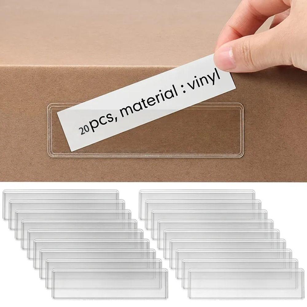 20pcs Plastic Tag Pockets Clear Index Card Pockets Label Bag Label Holders  Storage Organize
