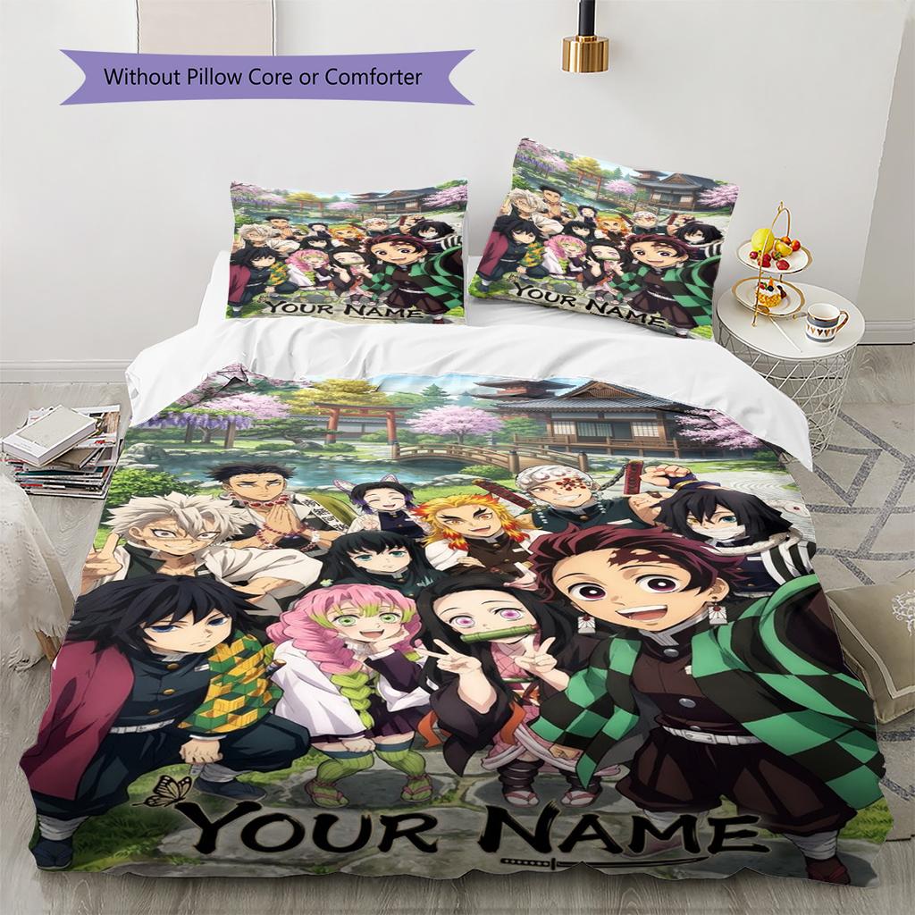 Name Custom Demon Slayer Pattern Bedding Set Quilt Cover Pillowcase Home Decor Gift (1 * duvet cover + 2 * pillowcase, without core)