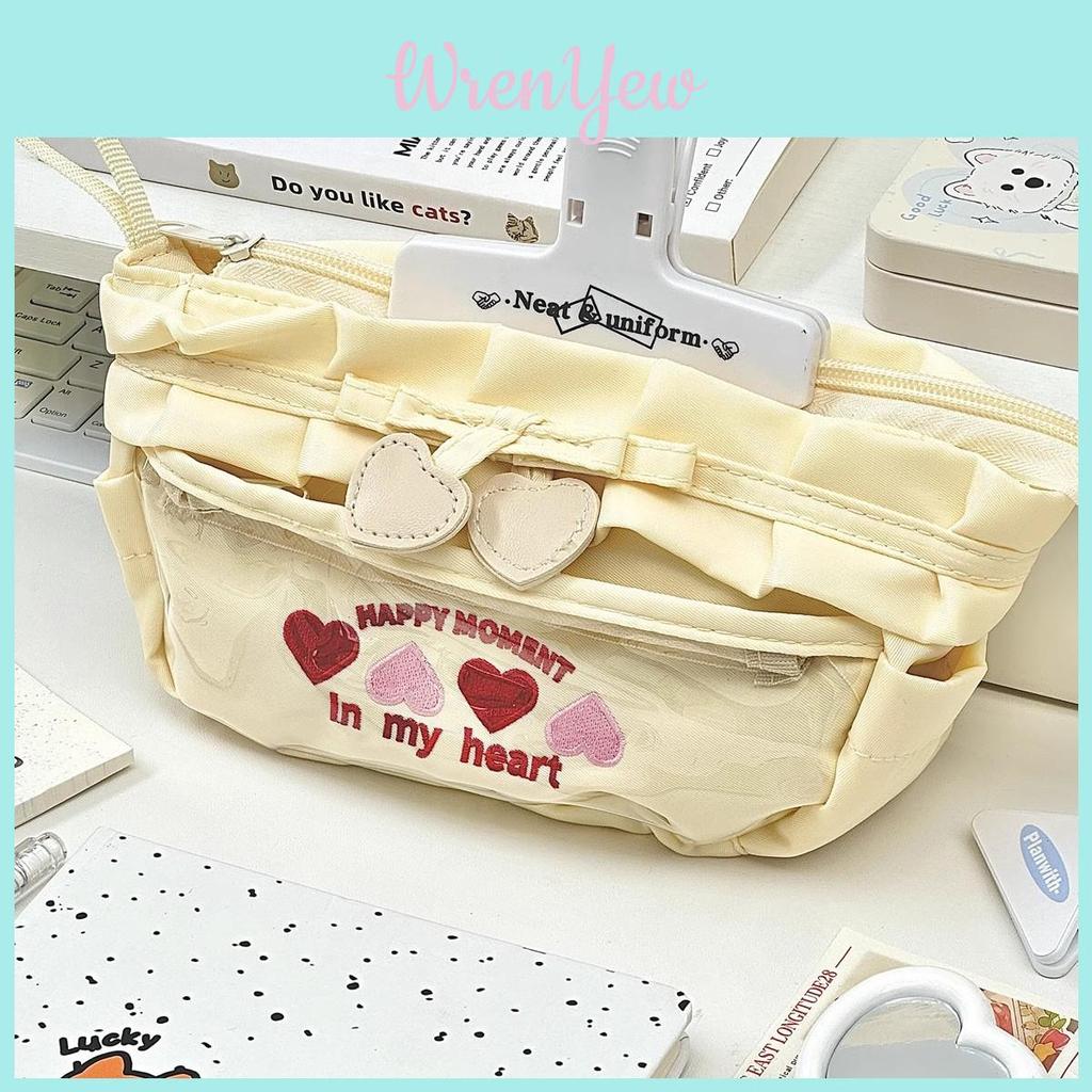 Cute Heart Lace Pencil Case With Large Capacity For Students And Office Use