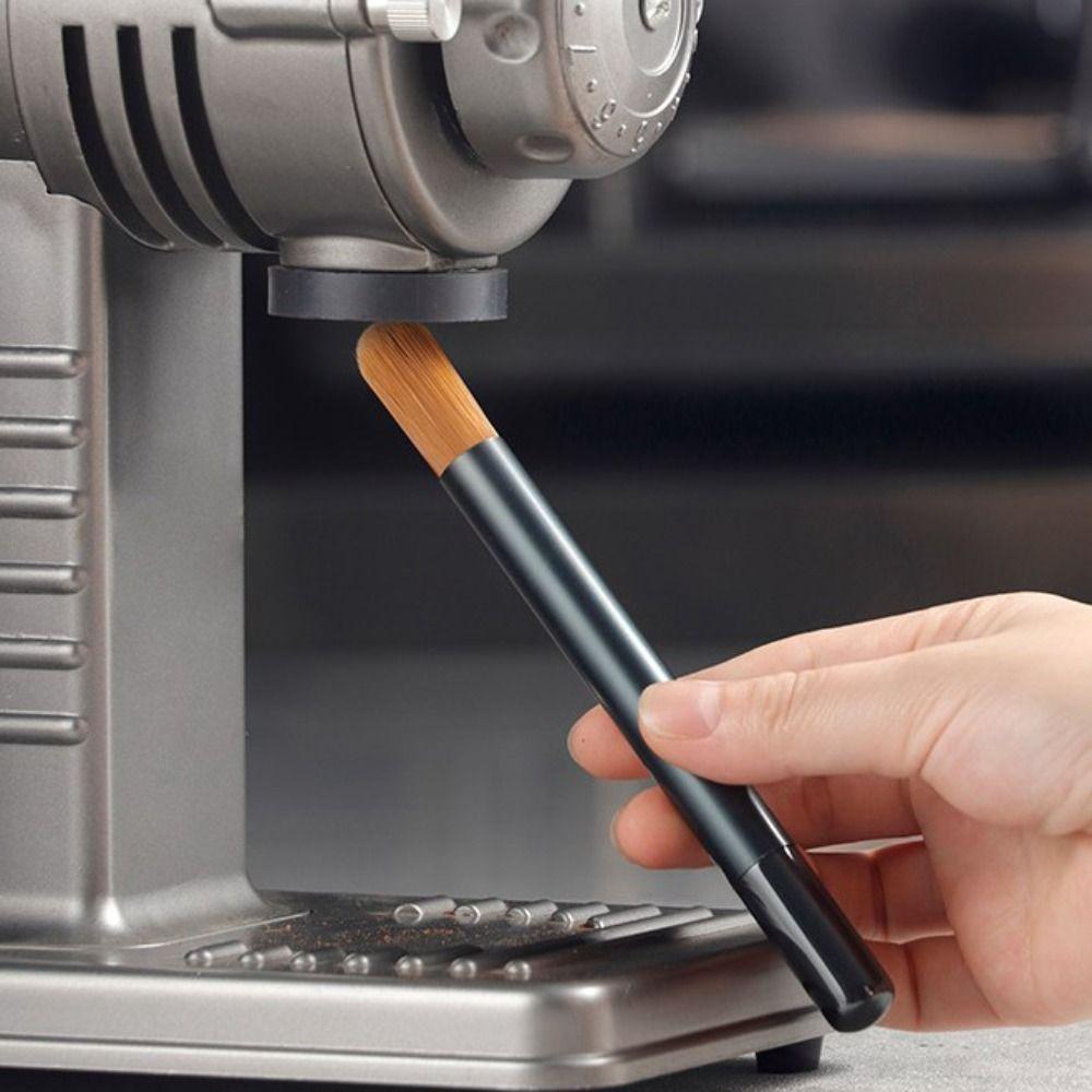 Double Head Coffee Grinder Cleaning Brush Aluminum Handle Coffee Machine Brush  Cafe