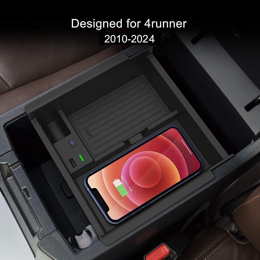 CarQiWireless 2024 Upgrades Kabelloses Ladegerät/Organizer-Ablage für die Mittelkonsole für Toyota 4runner 2010-2024 2023, kabelloses Telefon-Ladepad für Toyota