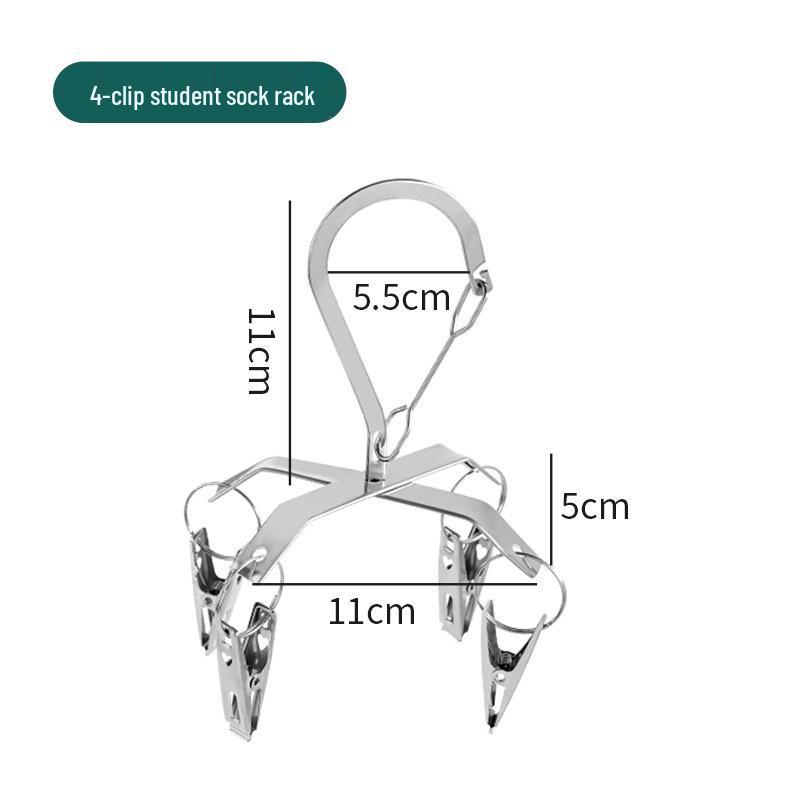 4-Clip Rotating Stainless Steel Windproof Sock Rack for Dorms and Travel