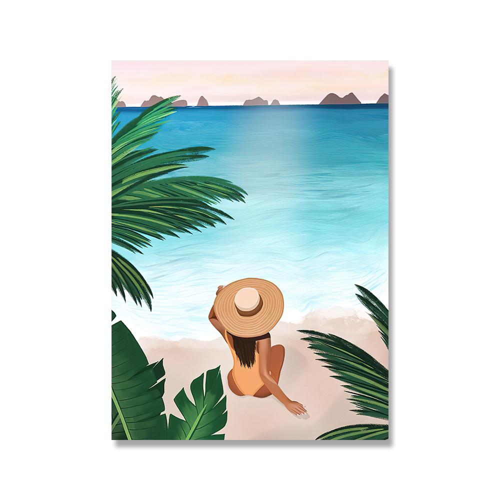 

Марокко женщина путешествия настенное искусство холст плавательный бассейн тропический лист плакаты на скандинавскую тему и принты настенные панно для декора гостиной 20x30cm