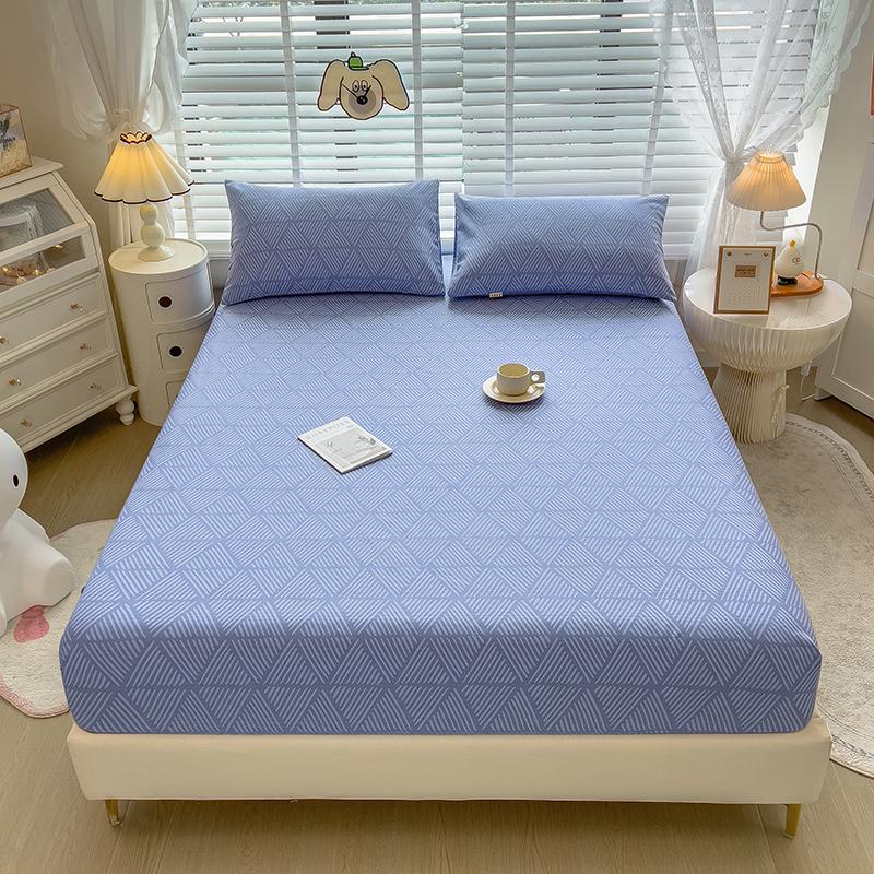 3pcs Grey Striped Cotton Fitted Sheet, Set Adult Kid Teen Bedroom Thickened Bedding with 2 Pillowcases, Geometric Line Bed Cover