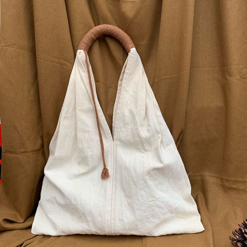 

Minimalist One-Piece Handmade Buddha Series Artistic Canvas Bag Rice White Canvas Bag
