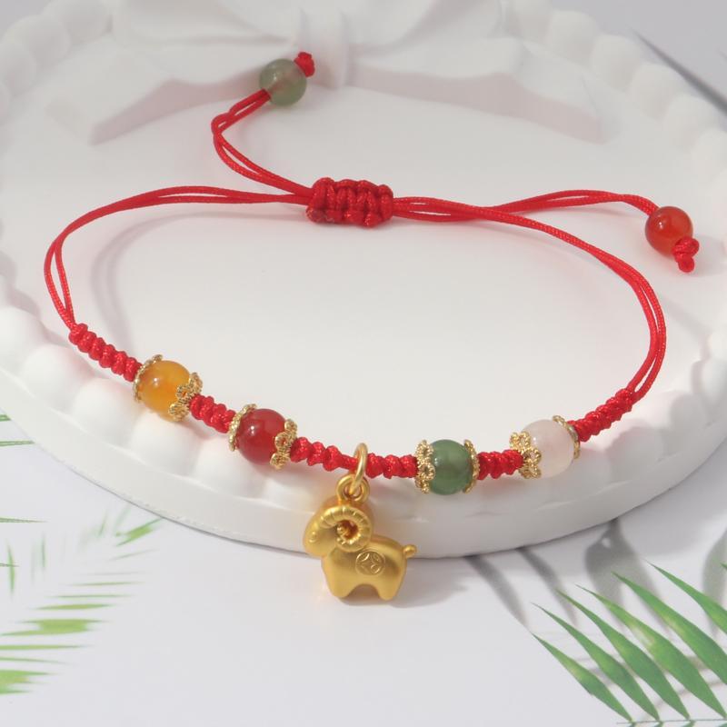 Handmade Braid Lucky Sheep Red String Bracelet Chinese Zodiac Sign New Year Rope Braided Bracelet Gifts For Women Men Kids