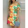 Women's Fashion Summer Spring Solid Color Print Short Sleeve One Shoulder High Waist Casual Dresses