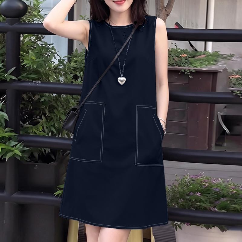 ZANZEA Women Casual Round Neck Solid Color Sleeveless Dress S