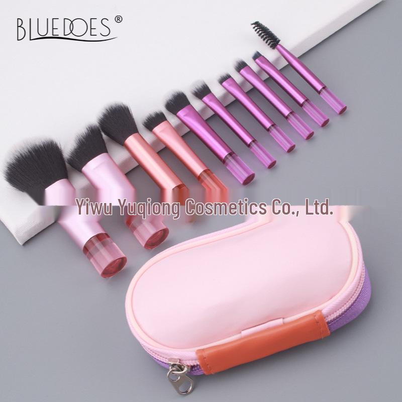 Crystal Handle 10-Piece Mini Makeup Brush Set: Portable Travel Contouring, Eyeshadow & Powder Beauty Tools.