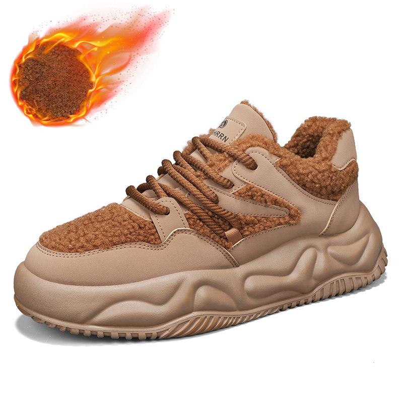 Men's Winter Casual Lace-Up Snow Boots Warm Ankle Boots Anti-Slip Faux Fur Lined Short Booties Outdoor Athletic Sneakers Hiking Walking Shoes for Male