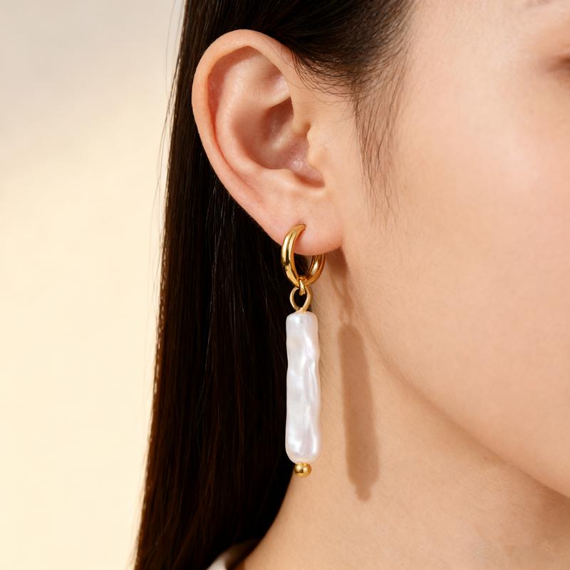 Real Natural Irregular Pearl Earring Stainless Steel Jewelry For Women Men Accessories Round Hoops Piercing Baroque Boucles Gift