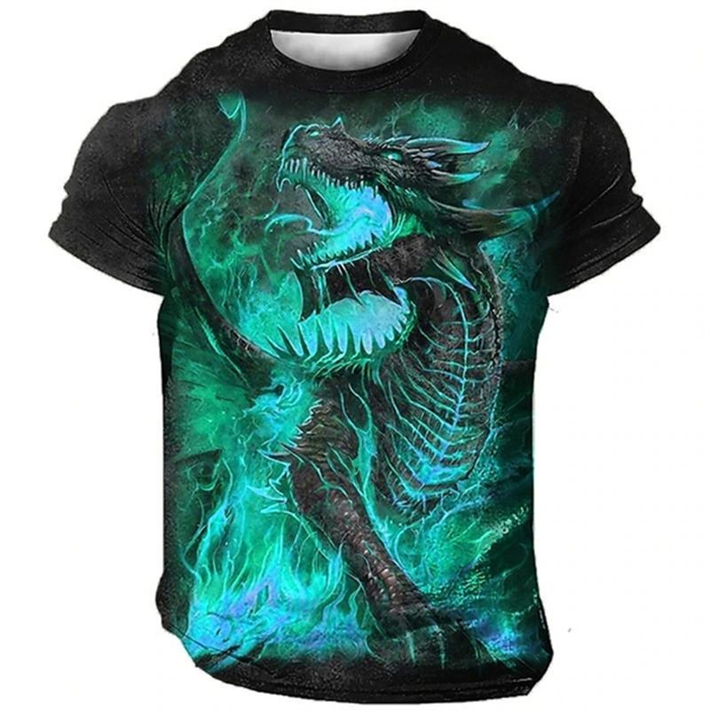Lustiges T-Shirt mit 3D-Wolfsmuster für Männer, Hip-Hop-Trend, Harajuku, Streetwear, Mode, Animal-Print, lässiges T-Shirt mit O-Ausschnitt und kurzen Ärmeln