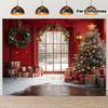 1 Piece Winter Christmas Scene Backdrop with Snowy Windows and Christmas Tree Extra Large Outdoor Festive Wall Decor